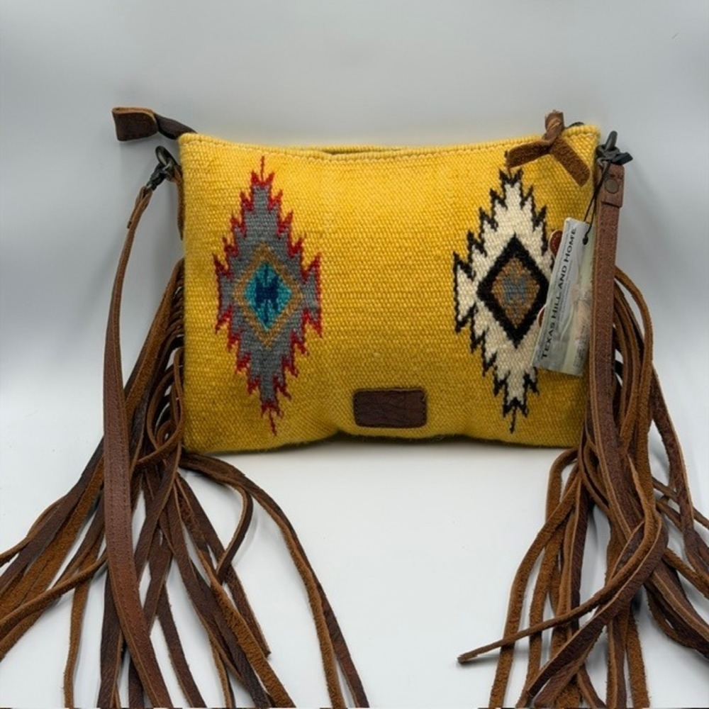 American Darling Yellow Wool Southwestern Fringe Crossbody Bag NWT